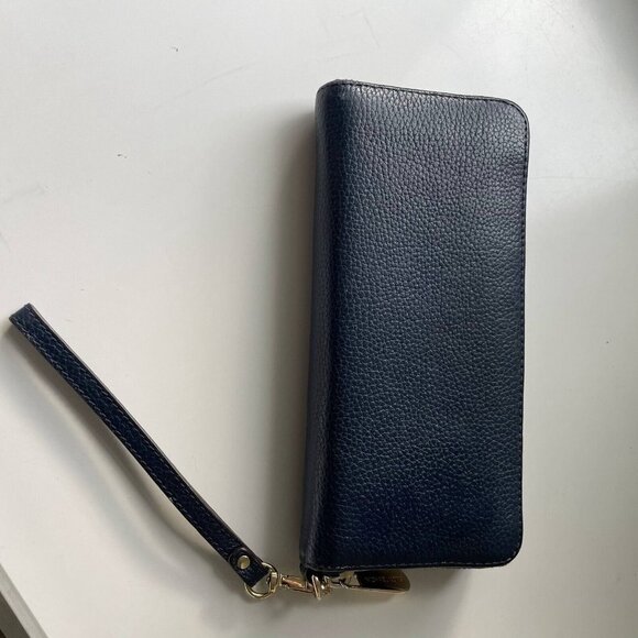 Michael Kors Est 1981 Jet Set Travel Continental Pebbled Leather Wallet Blue - Picture 5 of 10